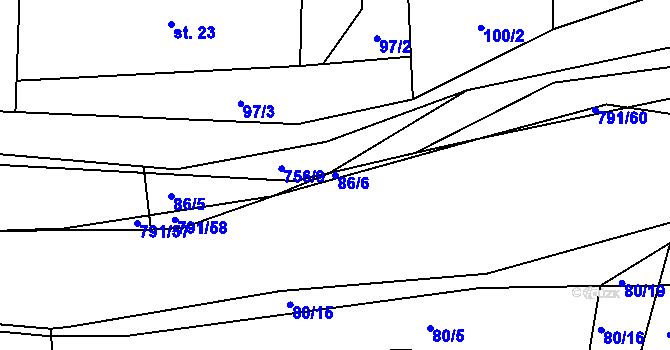 Parcela st. 86/6 v KÚ Pulice, Katastrální mapa