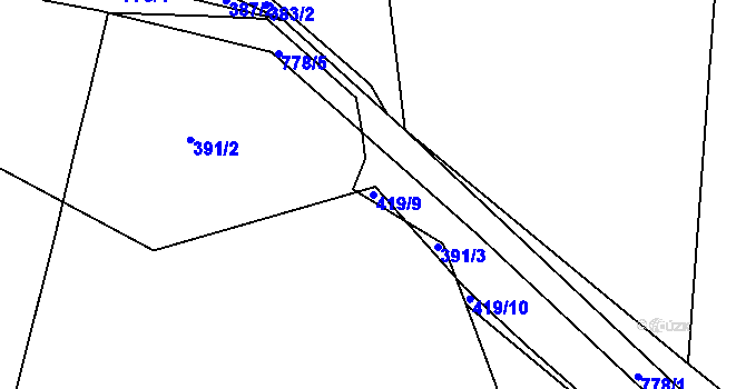 Parcela st. 419/9 v KÚ Pulice, Katastrální mapa