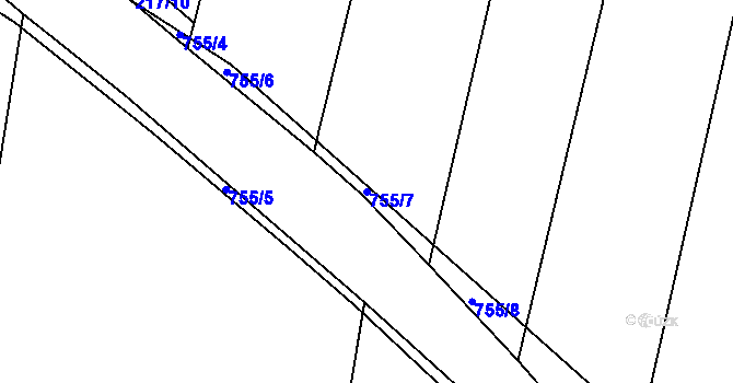 Parcela st. 755/7 v KÚ Pulice, Katastrální mapa
