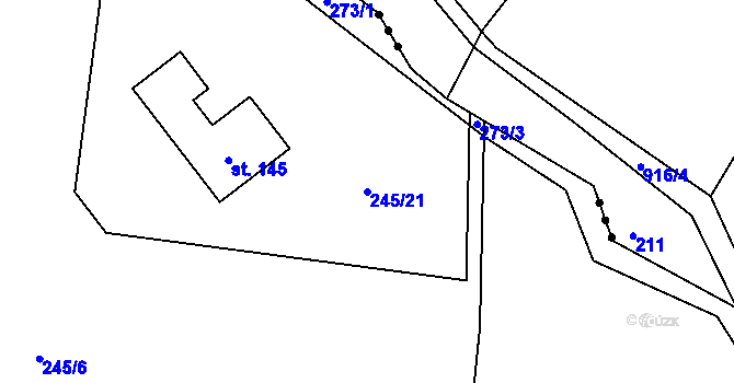 Parcela st. 245/21 v KÚ Křovice, Katastrální mapa