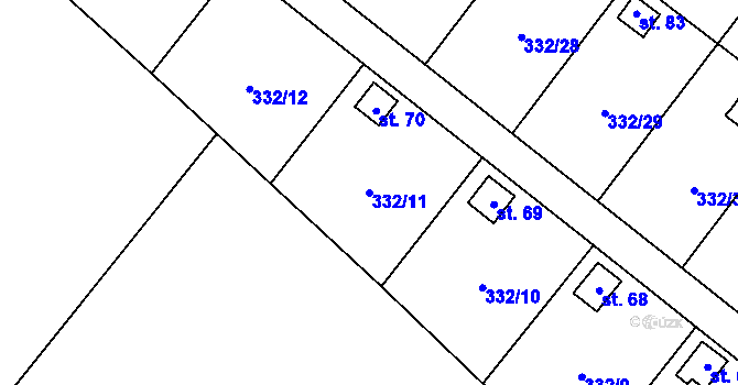 Parcela st. 332/11 v KÚ Mělčany u Dobrušky, Katastrální mapa