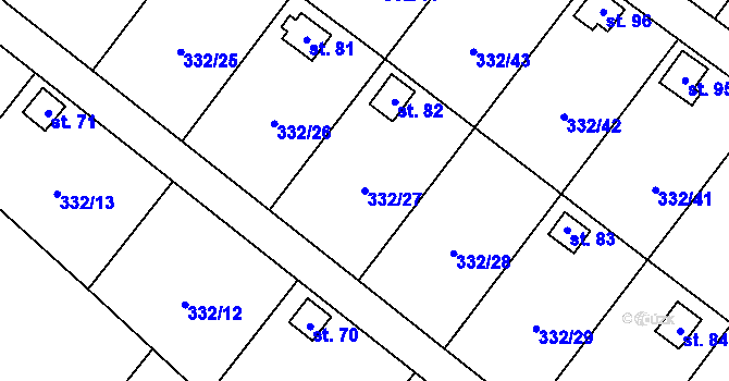 Parcela st. 332/27 v KÚ Mělčany u Dobrušky, Katastrální mapa