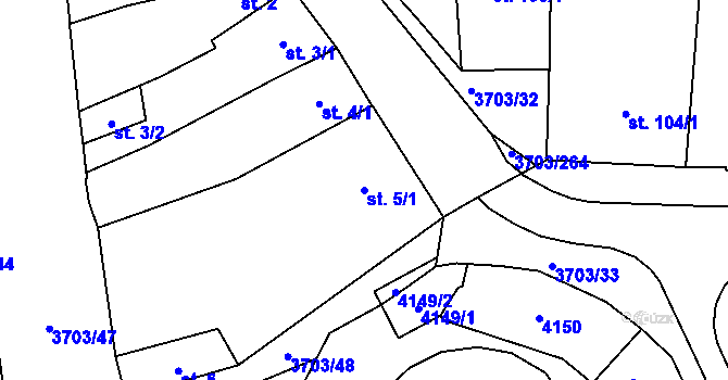 Parcela st. 5/1 v KÚ Dobřany, Katastrální mapa