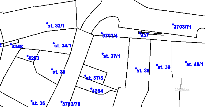 Parcela st. 37/1 v KÚ Dobřany, Katastrální mapa