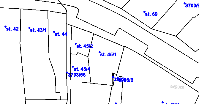 Parcela st. 45/1 v KÚ Dobřany, Katastrální mapa