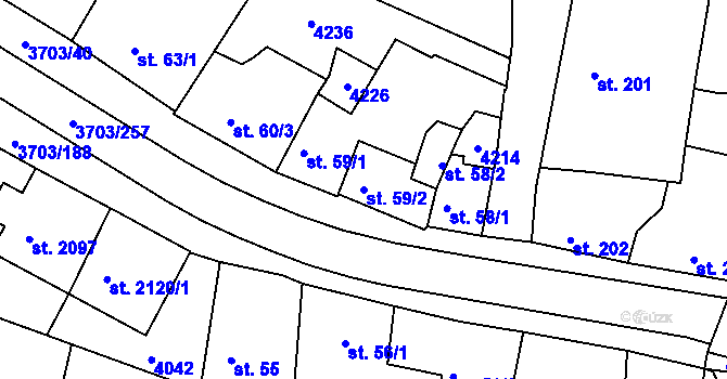 Parcela st. 59/2 v KÚ Dobřany, Katastrální mapa