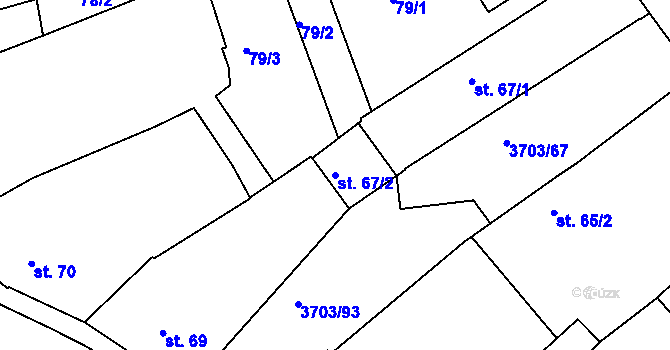 Parcela st. 67/2 v KÚ Dobřany, Katastrální mapa