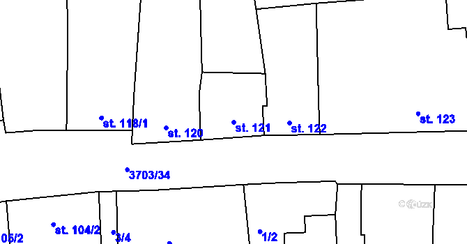 Parcela st. 121 v KÚ Dobřany, Katastrální mapa