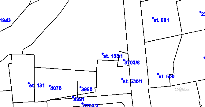 Parcela st. 133/1 v KÚ Dobřany, Katastrální mapa