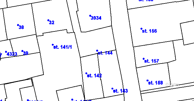 Parcela st. 144 v KÚ Dobřany, Katastrální mapa