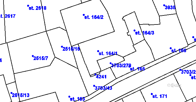 Parcela st. 164/1 v KÚ Dobřany, Katastrální mapa