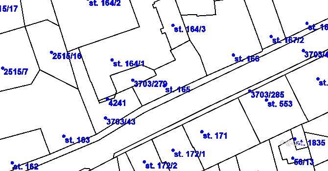 Parcela st. 165 v KÚ Dobřany, Katastrální mapa