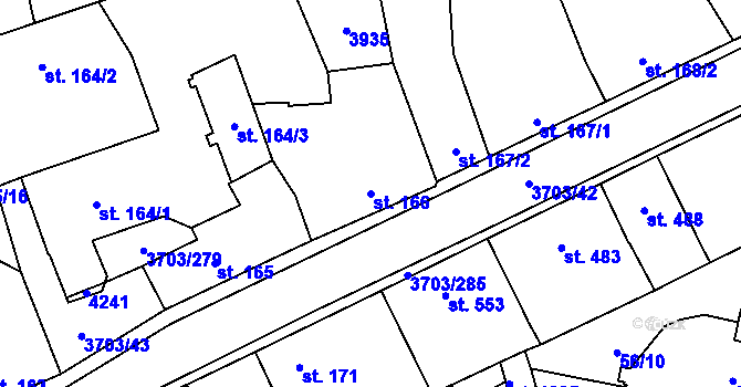 Parcela st. 166 v KÚ Dobřany, Katastrální mapa