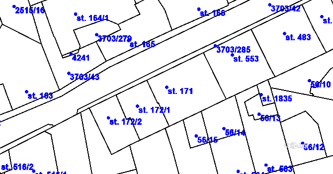 Parcela st. 171 v KÚ Dobřany, Katastrální mapa