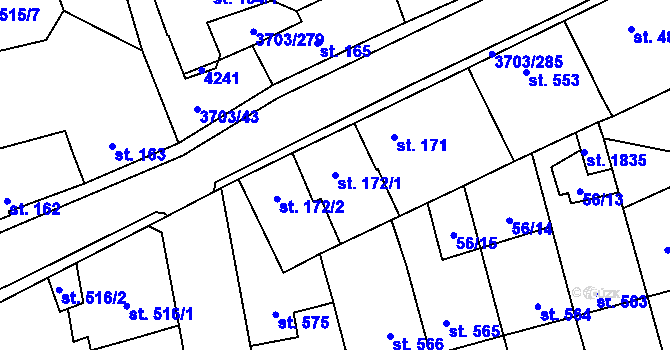 Parcela st. 172/1 v KÚ Dobřany, Katastrální mapa