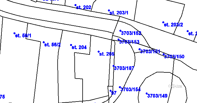 Parcela st. 205 v KÚ Dobřany, Katastrální mapa