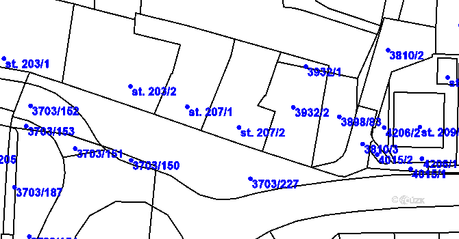 Parcela st. 207/2 v KÚ Dobřany, Katastrální mapa