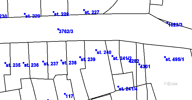 Parcela st. 240 v KÚ Dobřany, Katastrální mapa