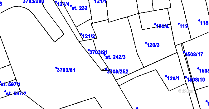 Parcela st. 242/3 v KÚ Dobřany, Katastrální mapa