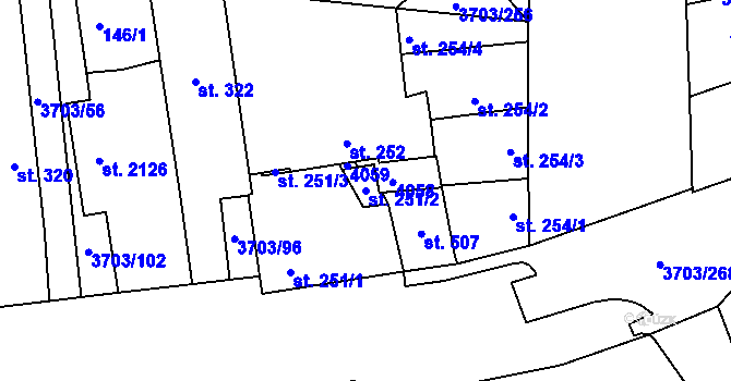 Parcela st. 251/2 v KÚ Dobřany, Katastrální mapa