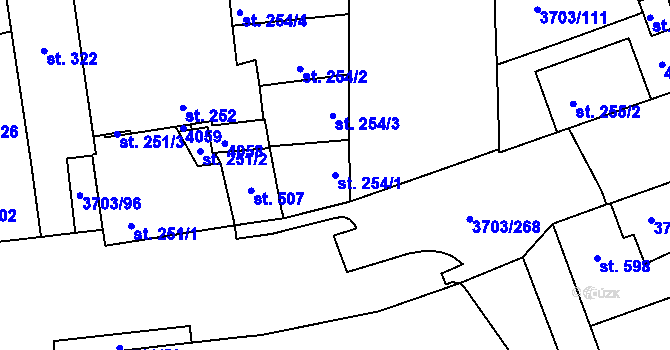 Parcela st. 254/1 v KÚ Dobřany, Katastrální mapa