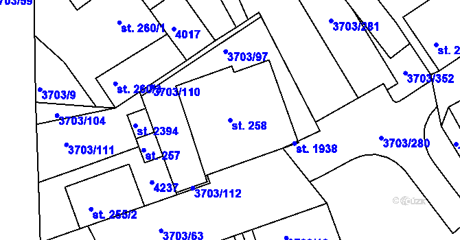Parcela st. 258 v KÚ Dobřany, Katastrální mapa