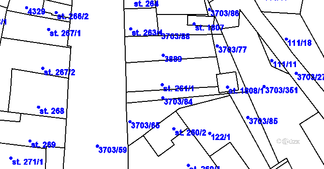 Parcela st. 261/1 v KÚ Dobřany, Katastrální mapa