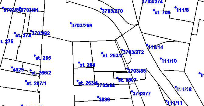 Parcela st. 263/2 v KÚ Dobřany, Katastrální mapa