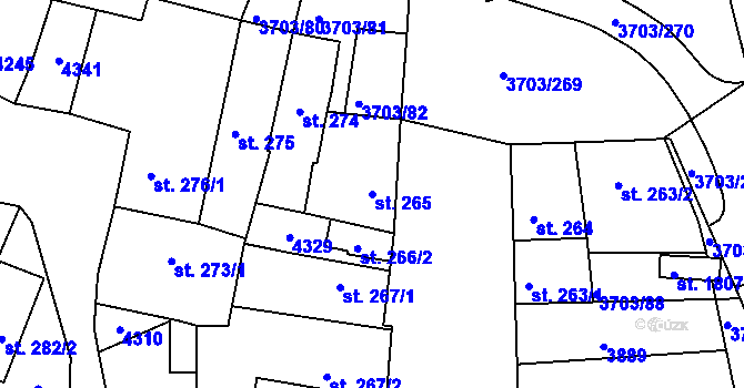 Parcela st. 265 v KÚ Dobřany, Katastrální mapa