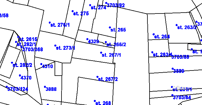 Parcela st. 267/1 v KÚ Dobřany, Katastrální mapa