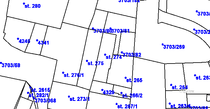 Parcela st. 274 v KÚ Dobřany, Katastrální mapa