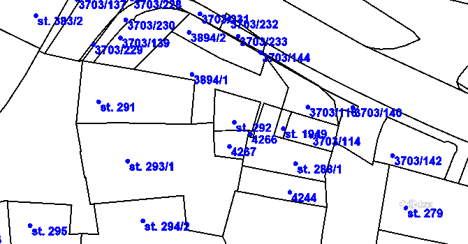 Parcela st. 292 v KÚ Dobřany, Katastrální mapa