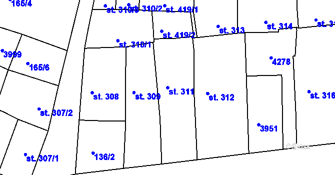 Parcela st. 311 v KÚ Dobřany, Katastrální mapa