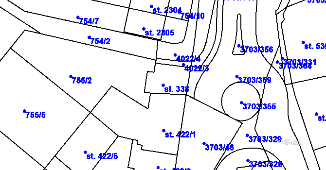 Parcela st. 338 v KÚ Dobřany, Katastrální mapa