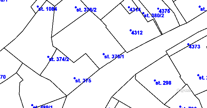 Parcela st. 376/1 v KÚ Dobřany, Katastrální mapa