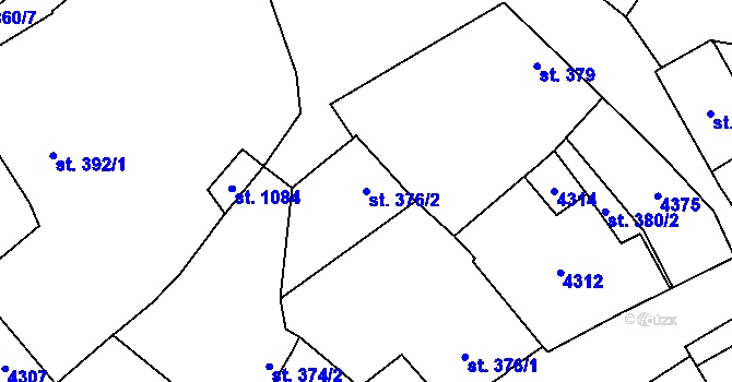 Parcela st. 376/2 v KÚ Dobřany, Katastrální mapa