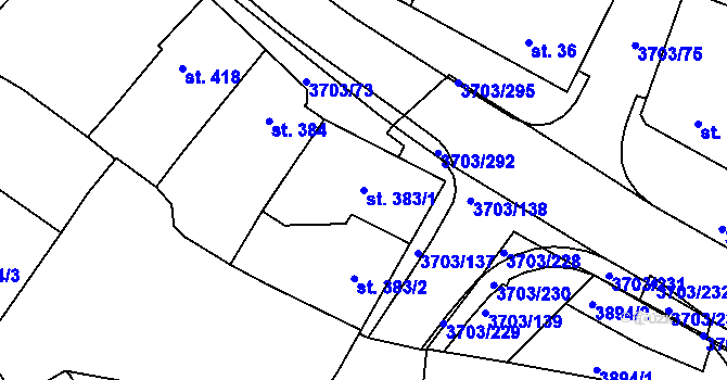 Parcela st. 383/1 v KÚ Dobřany, Katastrální mapa