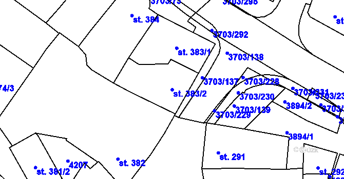 Parcela st. 383/2 v KÚ Dobřany, Katastrální mapa
