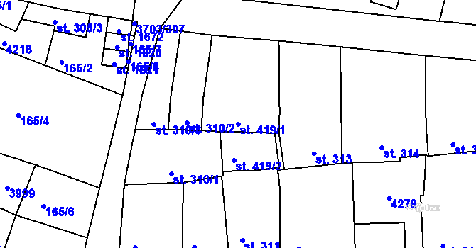 Parcela st. 419/1 v KÚ Dobřany, Katastrální mapa