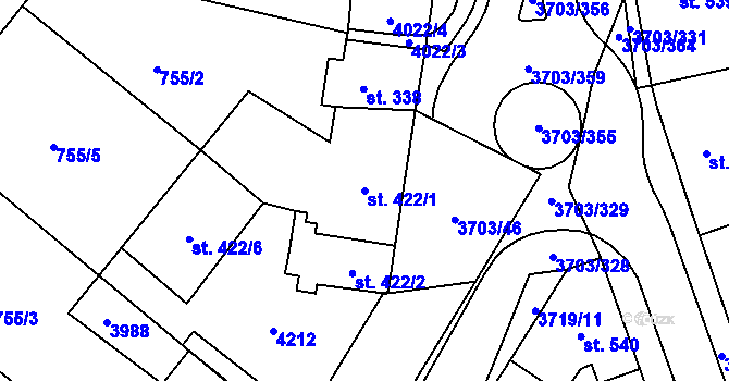 Parcela st. 422/1 v KÚ Dobřany, Katastrální mapa