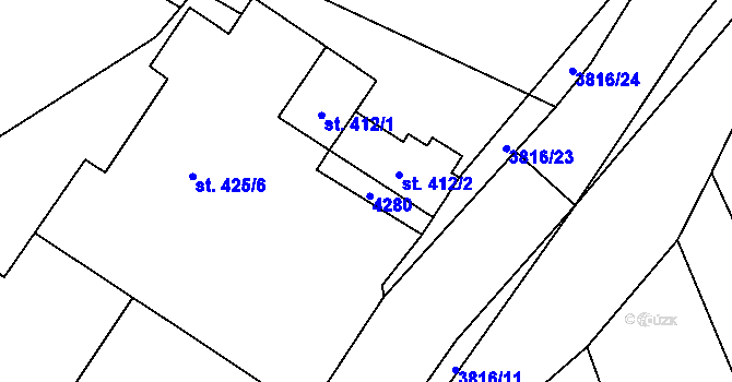 Parcela st. 425/4 v KÚ Dobřany, Katastrální mapa