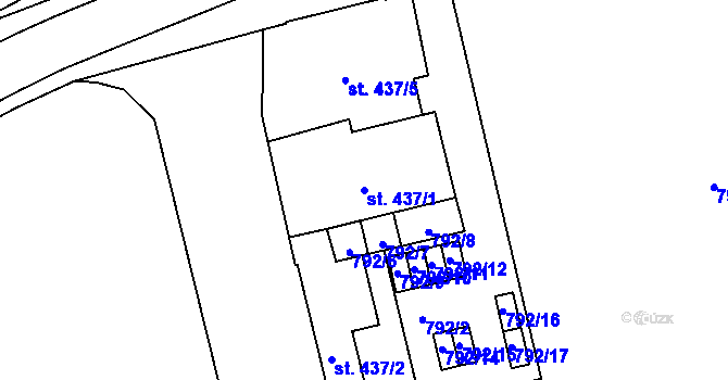 Parcela st. 437/1 v KÚ Dobřany, Katastrální mapa