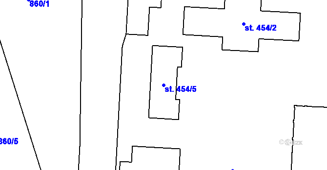 Parcela st. 454/5 v KÚ Dobřany, Katastrální mapa