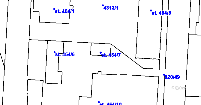 Parcela st. 454/7 v KÚ Dobřany, Katastrální mapa