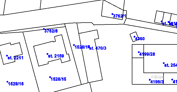 Parcela st. 470/3 v KÚ Dobřany, Katastrální mapa