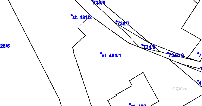 Parcela st. 481/1 v KÚ Dobřany, Katastrální mapa