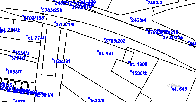 Parcela st. 487 v KÚ Dobřany, Katastrální mapa