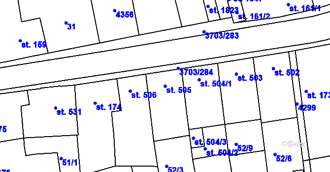 Parcela st. 505 v KÚ Dobřany, Katastrální mapa