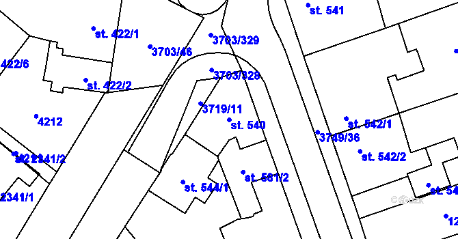 Parcela st. 540 v KÚ Dobřany, Katastrální mapa