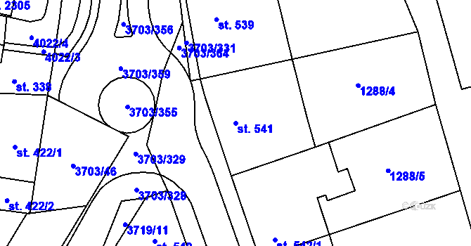 Parcela st. 541 v KÚ Dobřany, Katastrální mapa